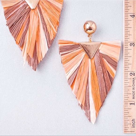 Jewelry - NEW! Geometric Raffia Tassel Stud Post Earrings